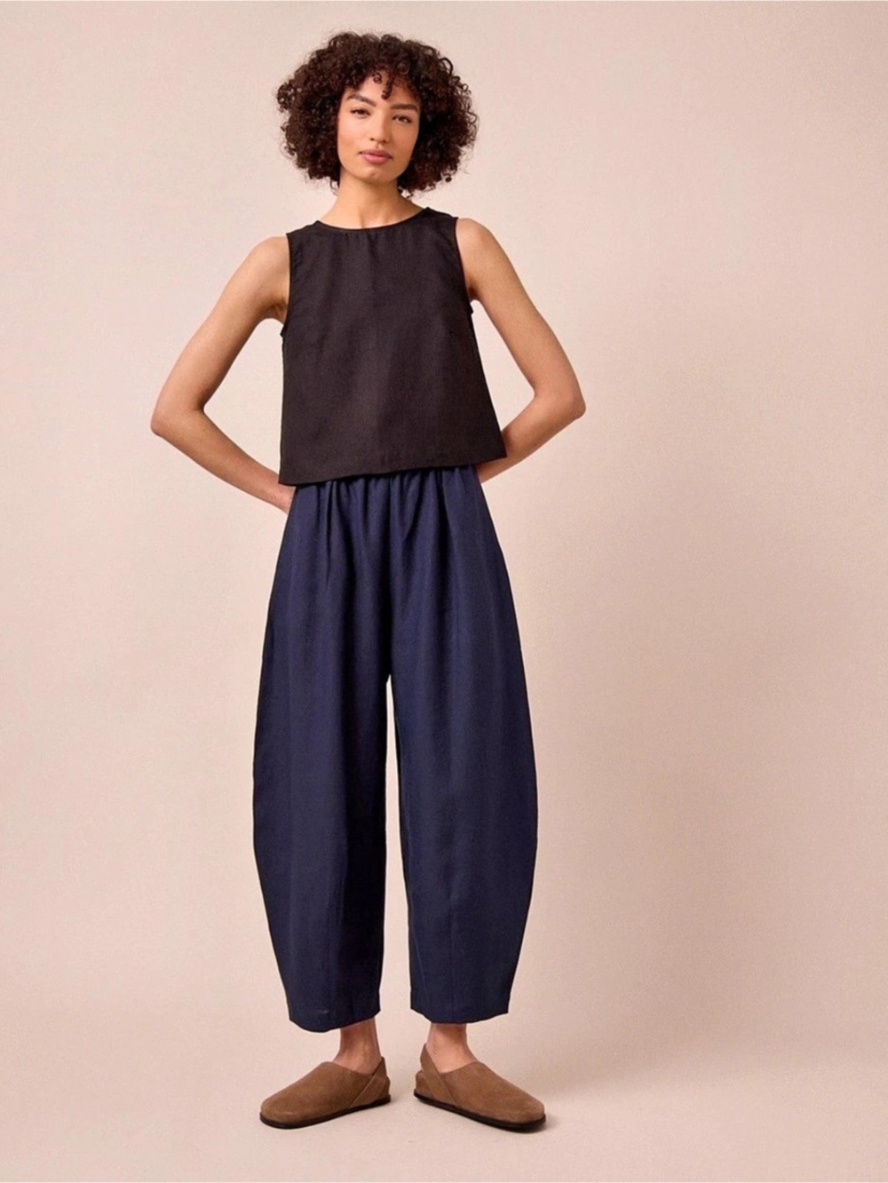 Beyond Nine  Daisy Linen Barrel Leg Pants Blue